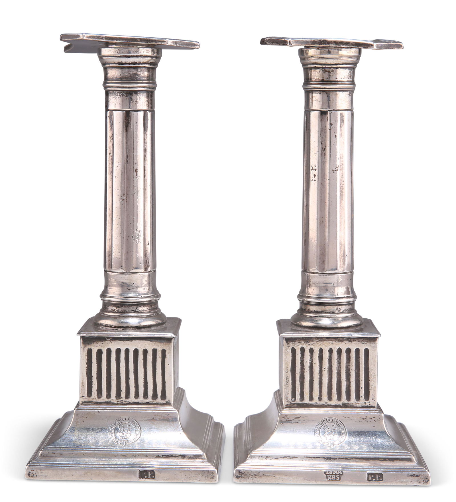 A RARE PAIR OF MEXICAN CAST SILVER CANDLESTICKS, CIRCA 1800-1810 (1 of 5)