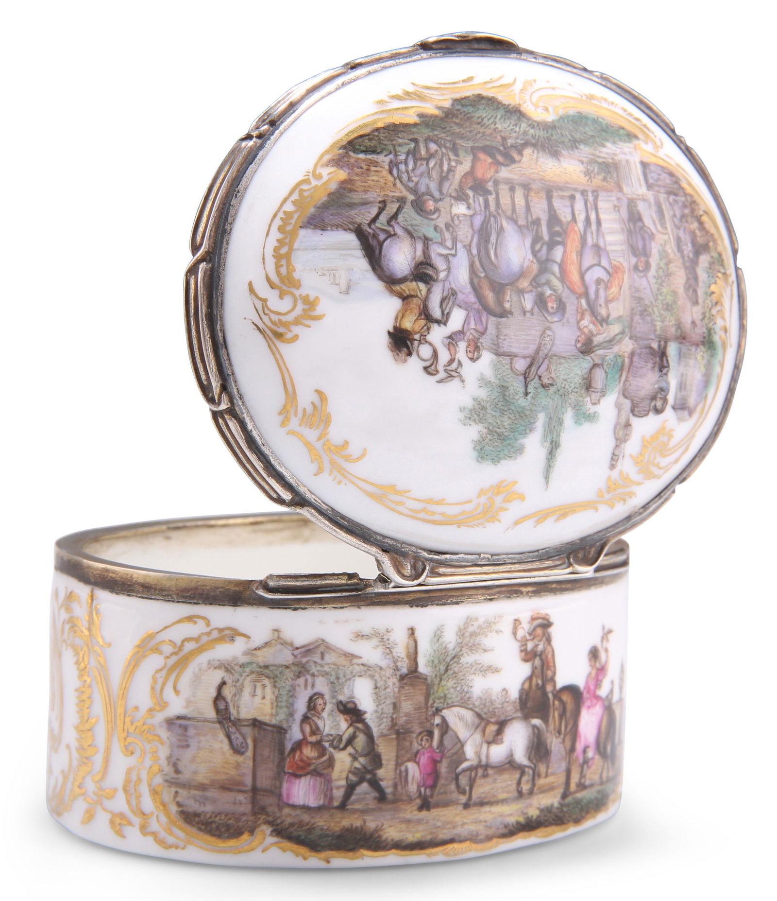 A LATE 18TH/EARLY 19TH CENTURY SILVER-MOUNTED PORCELAIN SNUFF BOX (1 of 3)