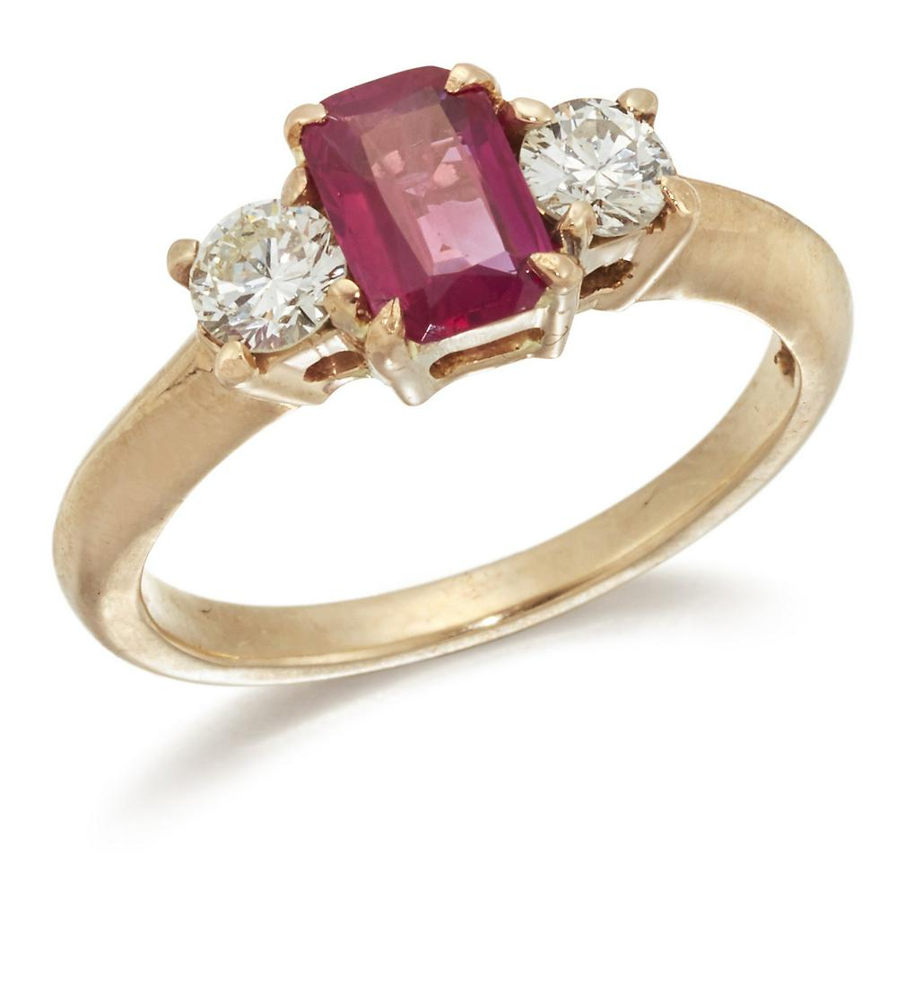 A RUBY AND DIAMOND THREE STONE RING (1 of 1)