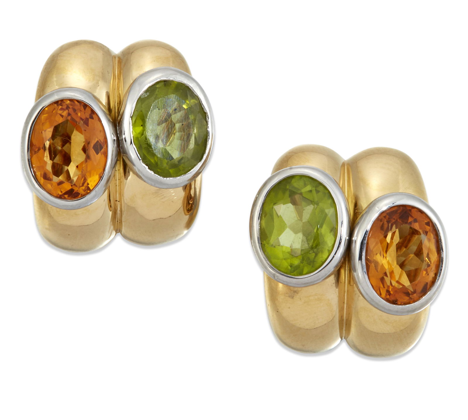 A PAIR OF CITRINE AND PERIDOT HOOP EARRINGS (1 of 1)
