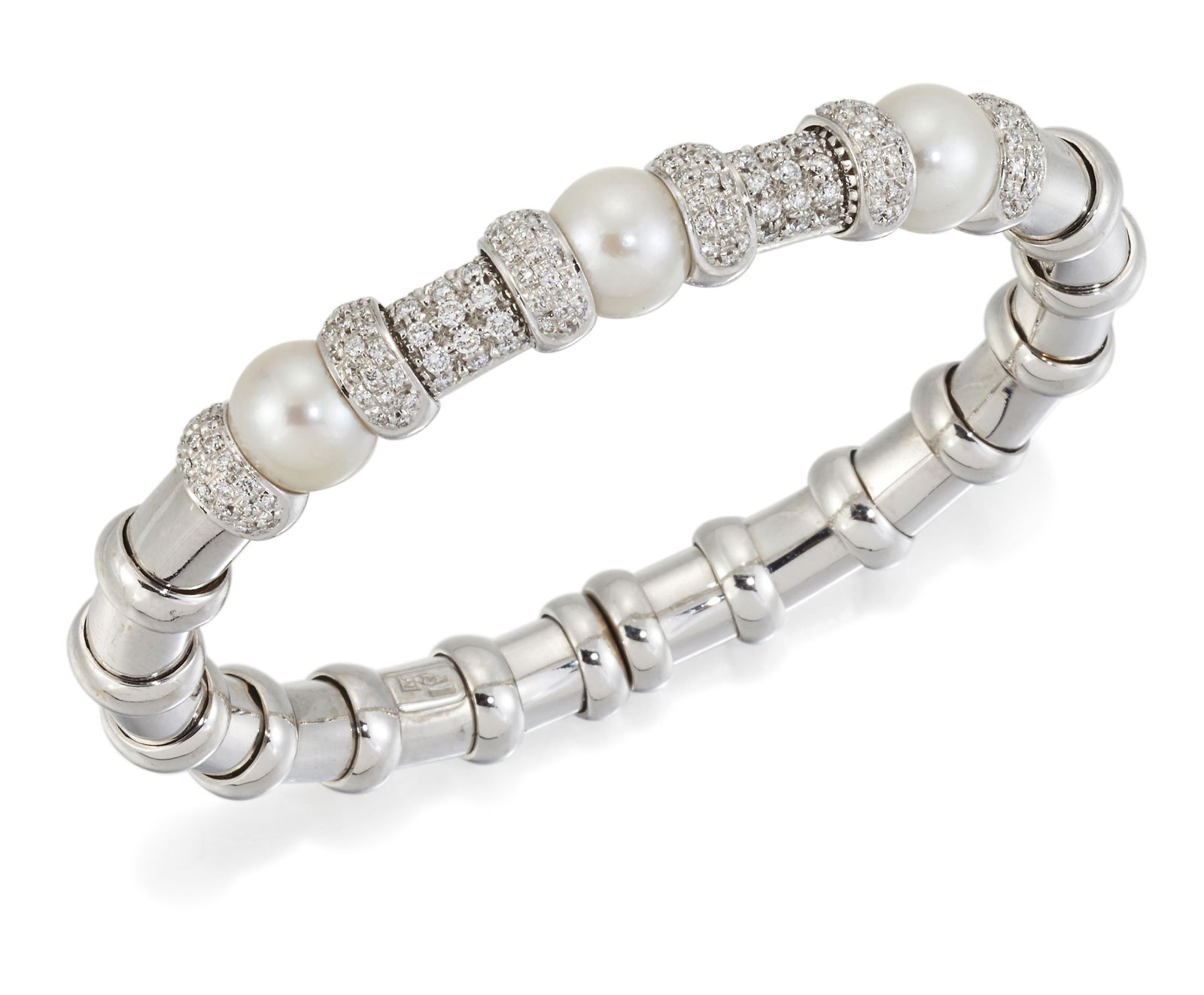A CULTURED PEARL AND DIAMOND BANGLE (1 of 1)