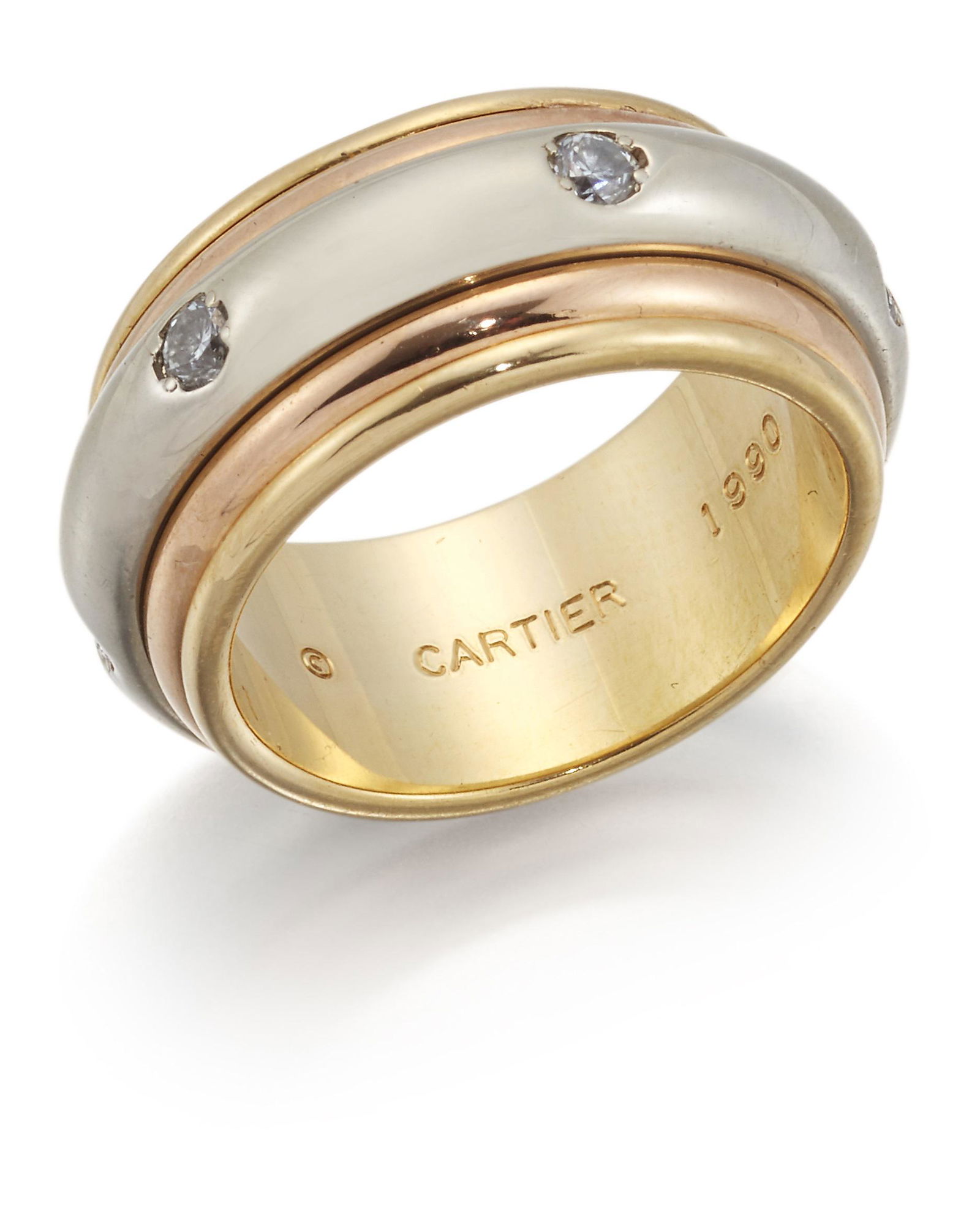 CARTIER - A TRI-COLOUR DIAMOND SPINNING RING (1 of 2)