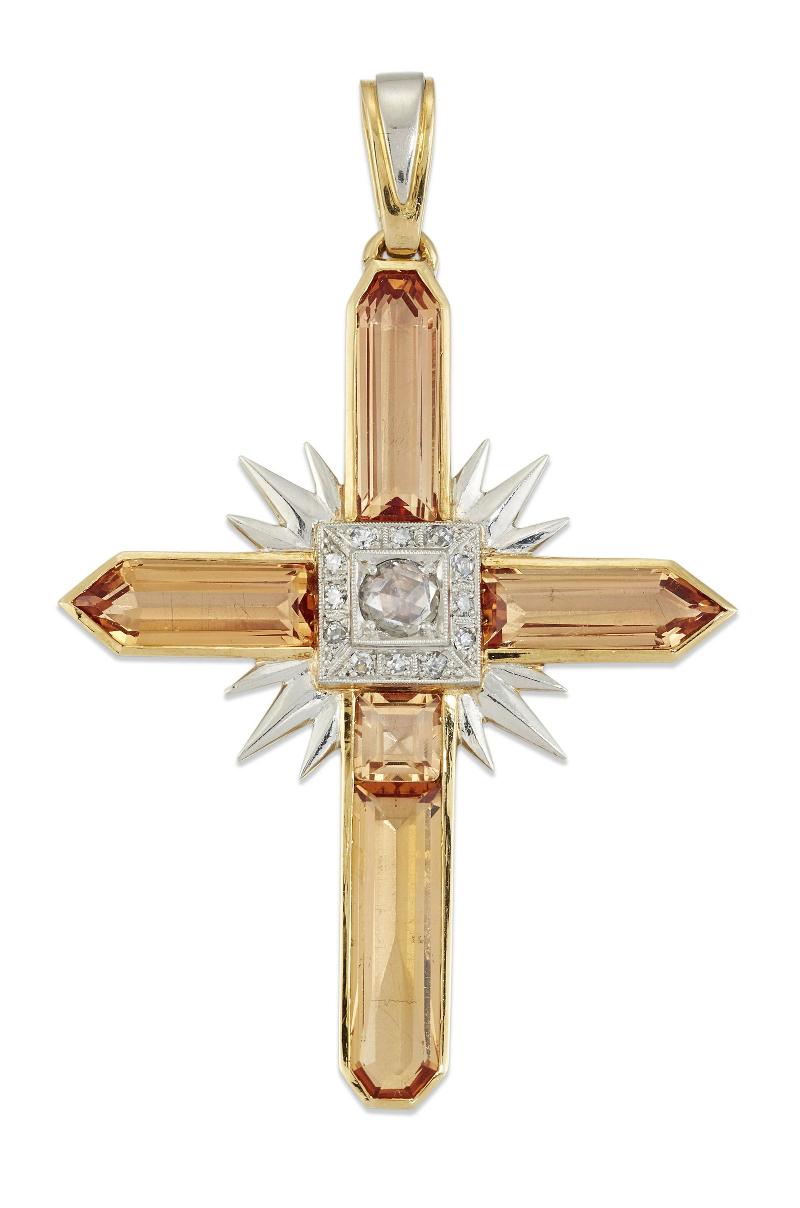 AN IMPERIAL TOPAZ AND DIAMOND CROSS PENDANT (1 of 1)