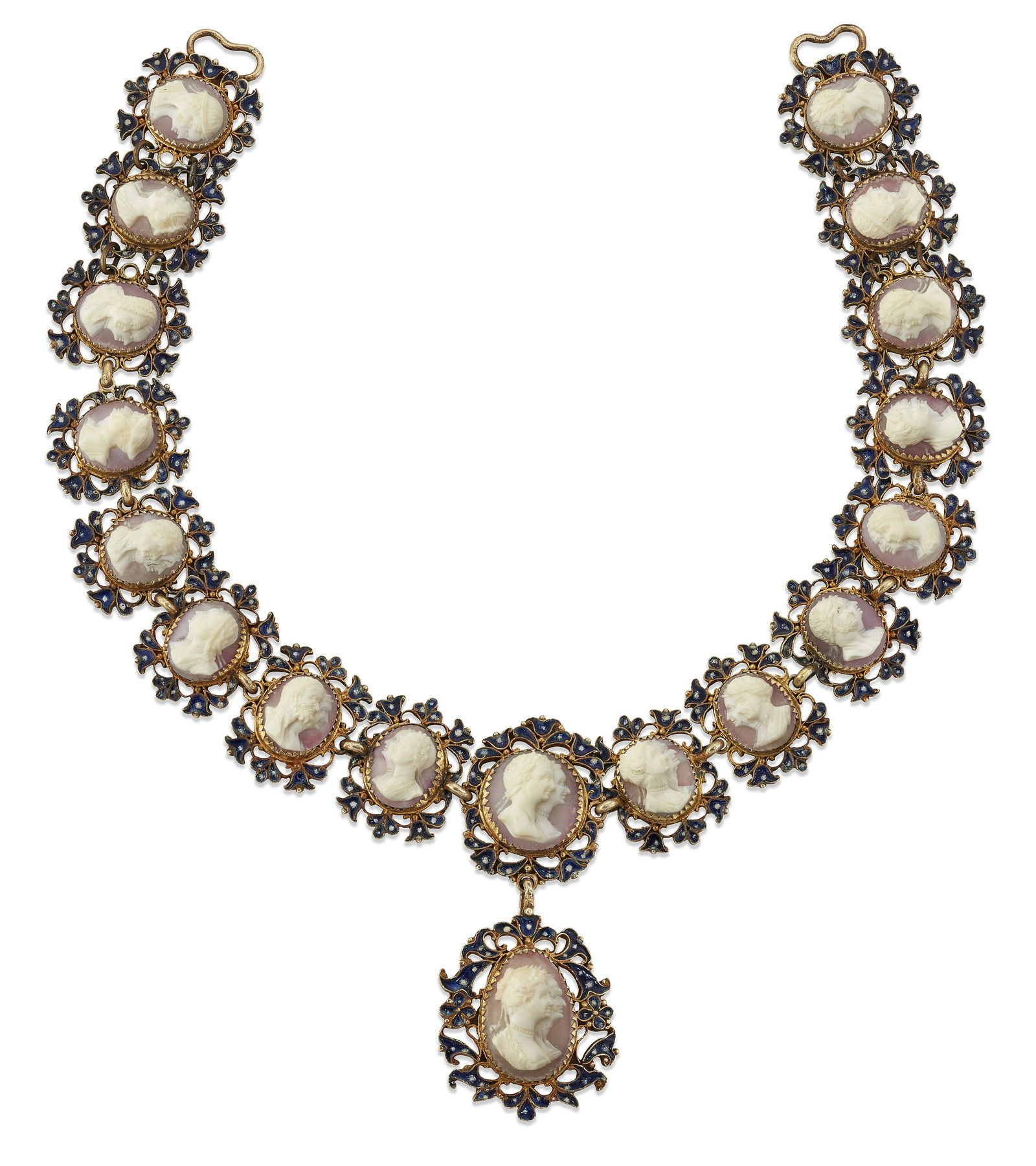 AN EARLY 19TH CENTURY DOUBLE PORTRAIT CAMEO AND ENAMEL NECKLACE (1 of 1)