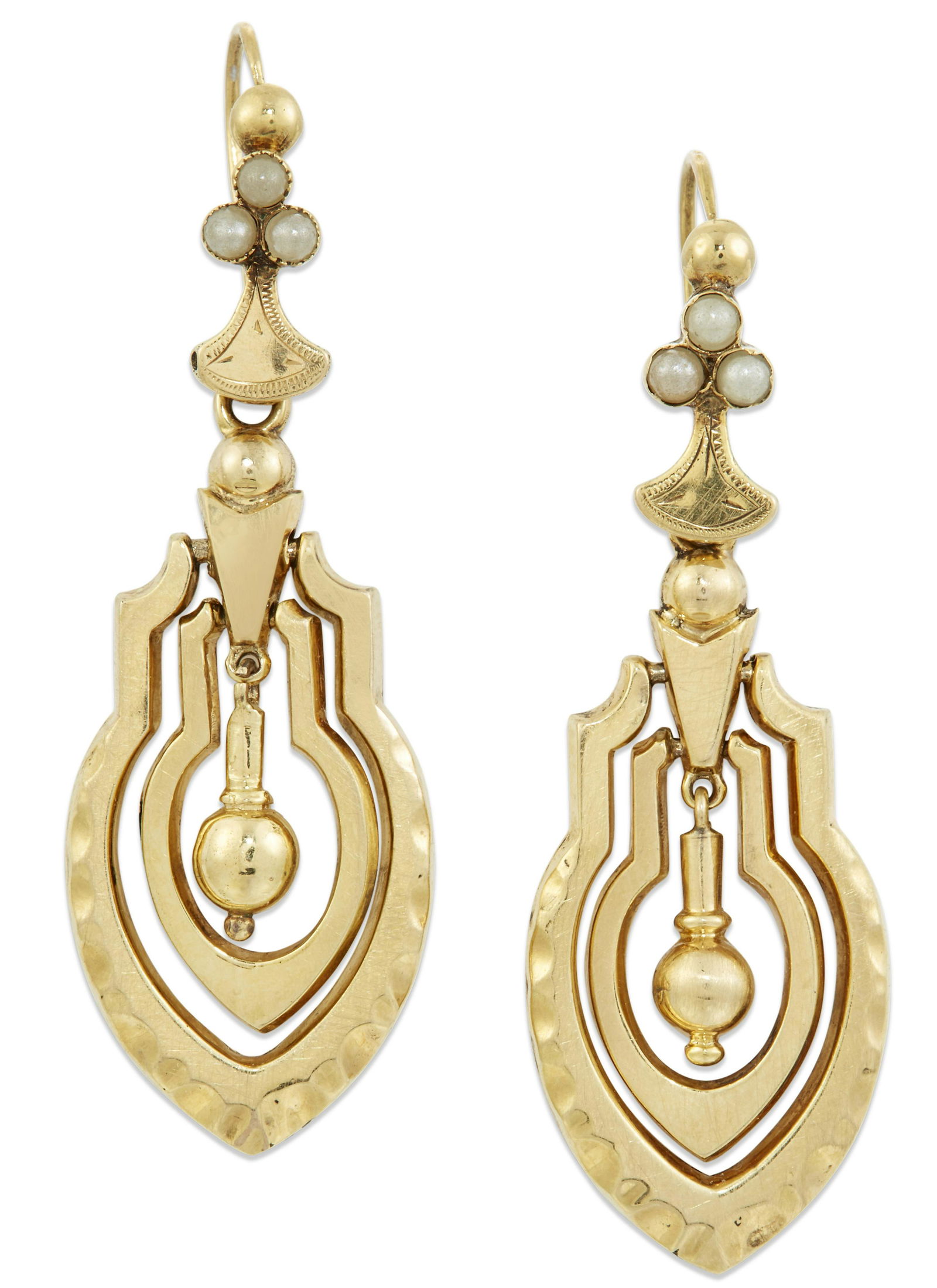 A PAIR OF MID-19TH CENTURY SEED PEARL PENDANT EARRINGS (1 of 1)
