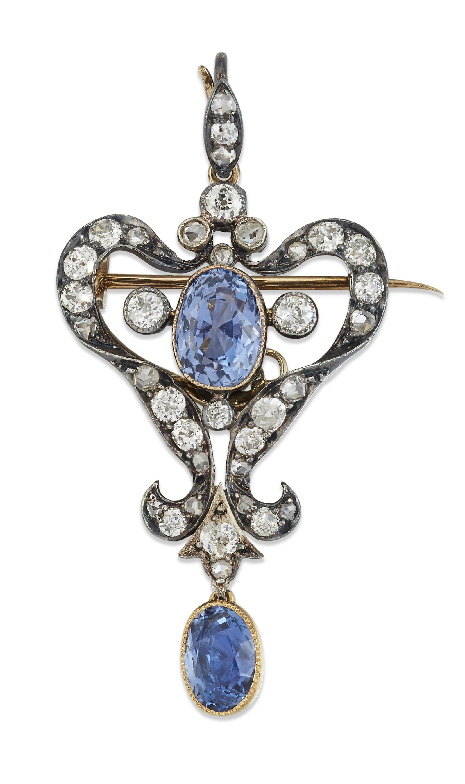 A LATE 19TH CENTURY SAPPHIRE AND DIAMOND BROOCH / PENDANT (1 of 2)