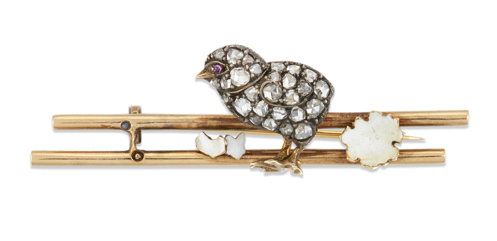 A LATE 19TH CENTURY NOVELTY DIAMOND AND ENAMEL CHICK BROOCH (1 of 1)