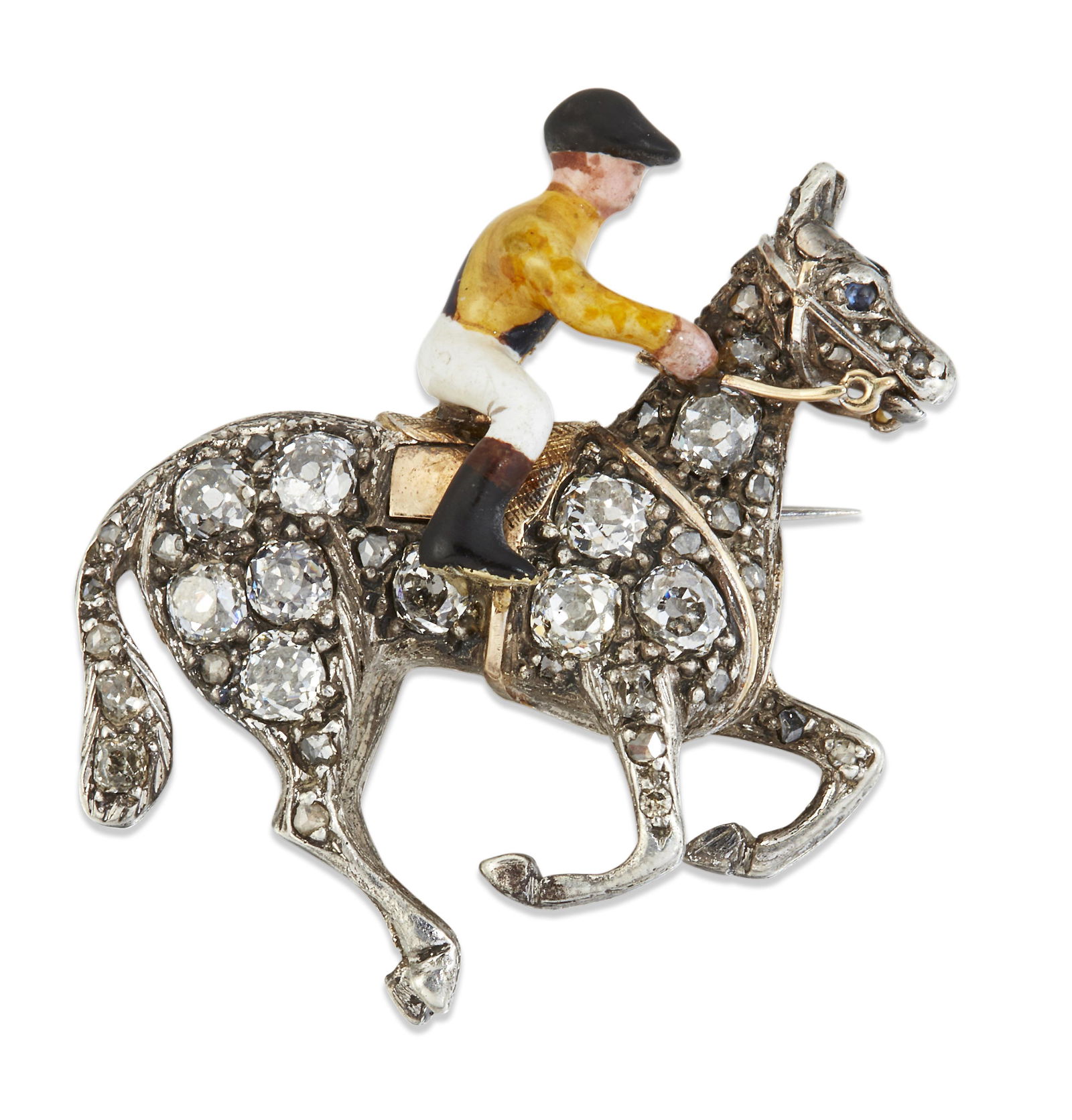 AN ENAMEL AND DIAMOND NOVELTY EQUESTRIAN BROOCH (1 of 1)