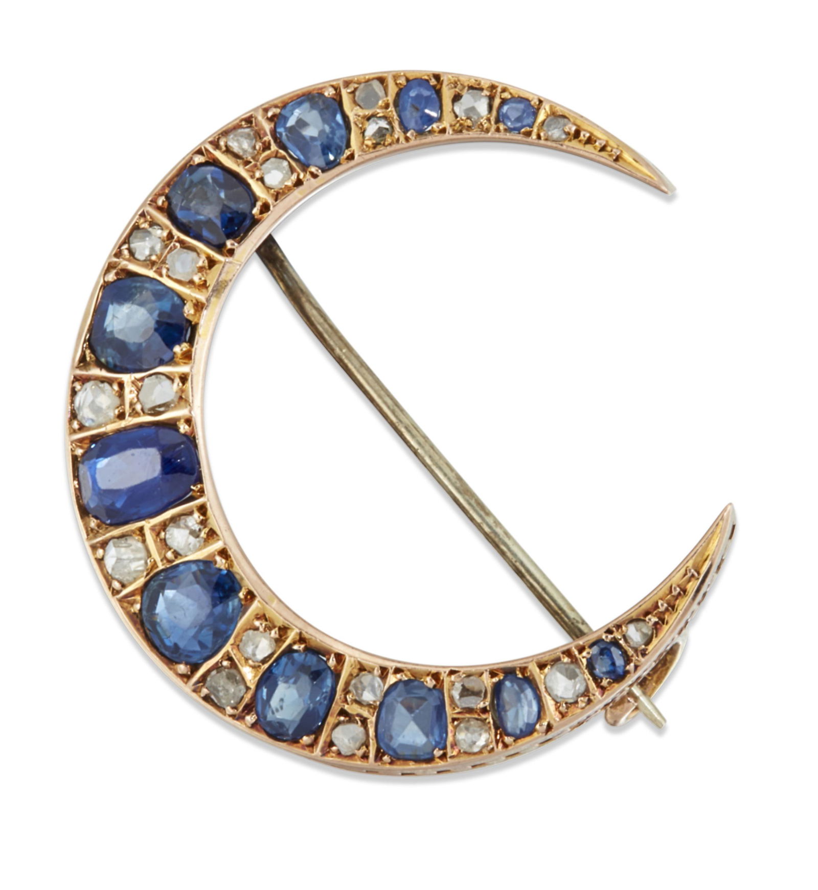 A 19TH CENTURY SAPPHIRE AND DIAMOND CRESCENT BROOCH (1 of 1)