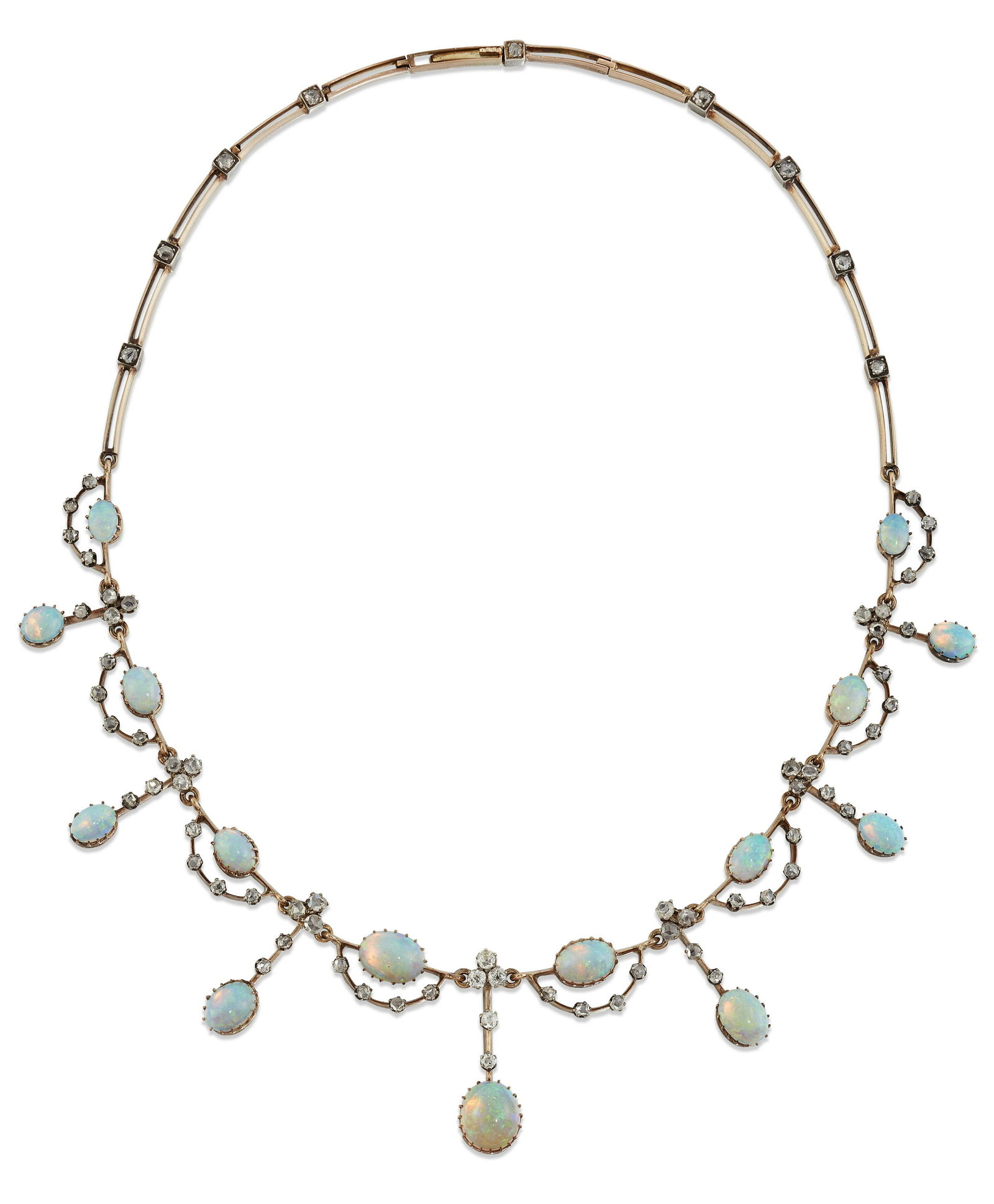 A LATE 19TH / EARLY 20TH CENTURY BLACK OPAL AND DIAMOND NECKLACE (1 of 2)