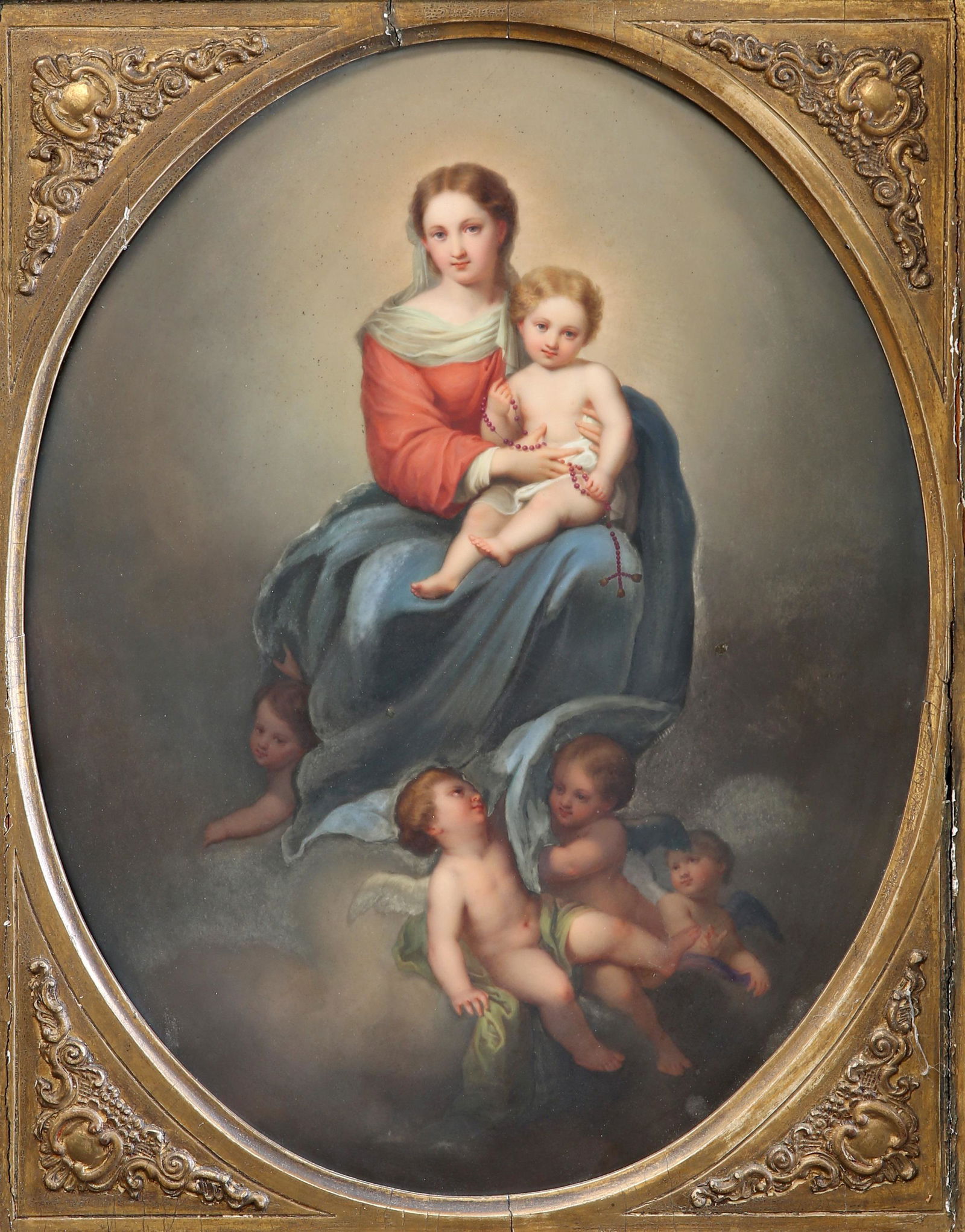 A LATE 19TH CENTURY PORCELAIN PLAQUE, 'THE VIRGIN OF THE ROSARY', AFTER BARTOLOMÃ‰ ESTÃ‰BAN MURILLO (1 of 3)