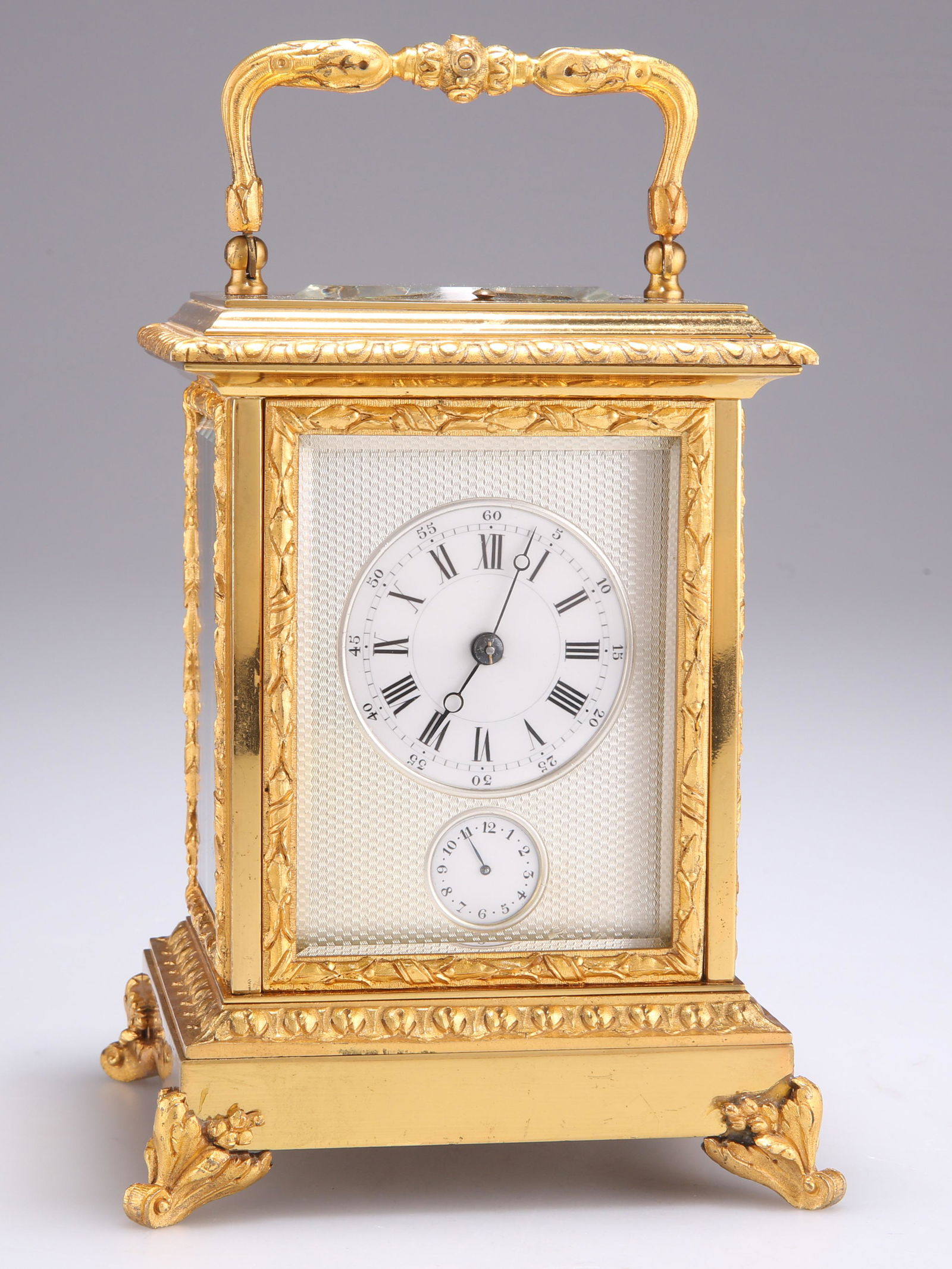 A 19TH CENTURY FRENCH BRASS REPATING ALARM CARRIAGE CLOCK (1 of 4)