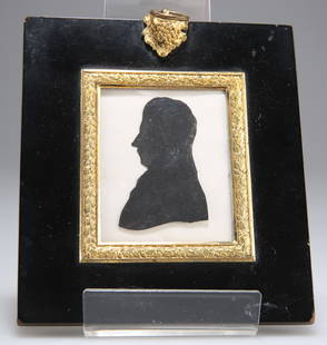 19TH CENTURY ENGLISH SCHOOL PORTRAIT SILHOUETTE OF JOHN BLACKBURN: 19TH CENTURY ENGLISH SCHOOL PORTRAIT SILHOUETTE OF JOHN BLACKBURN Cut paper laid to paper (6.5cm x 5.5cm)