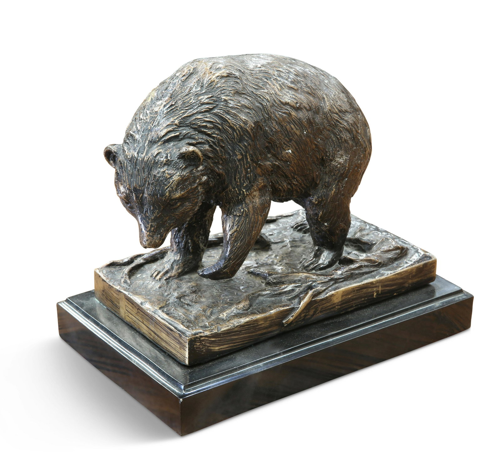 AFTER PRINCE, A BRONZE MODEL OF A BEAR: AFTER PRINCE, A BRONZE MODEL OF A BEAR standing on a naturalistic ground, signed in the cast, raised on a marble plinth. 29cm wide overall A couple of flea bites to the marble but generally in good co