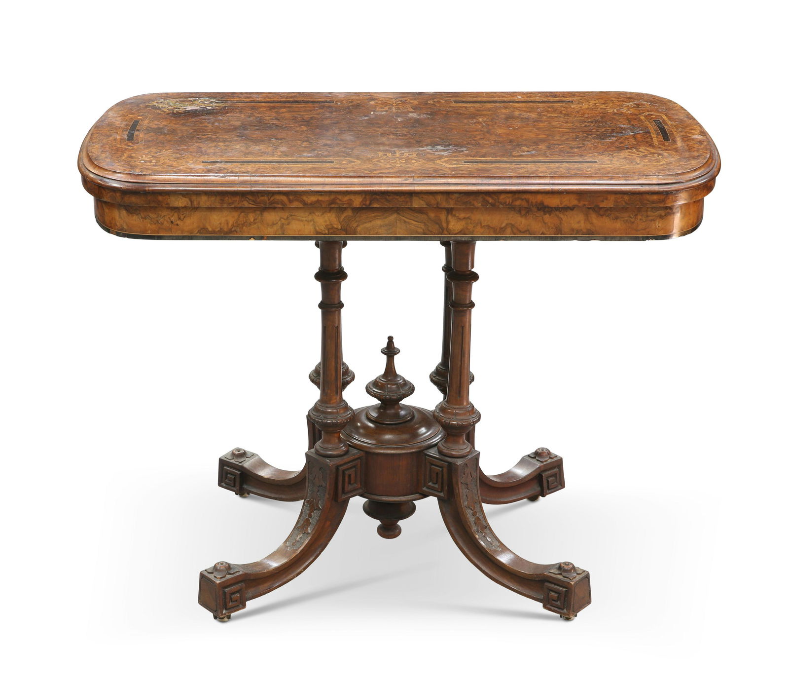 A VICTORIAN INLAID BURR WALNUT FOLDOVER CARD TABLE, CIRCA 1870 (1 of 3)