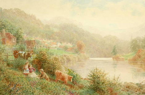 CHARLES GREGORY RWS (1850-1920) MISTY MORNING ON THE WYE: CHARLES GREGORY RWS (1850-1920) MISTY MORNING ON THE WYE Signed Watercolour 35cm x 53cm