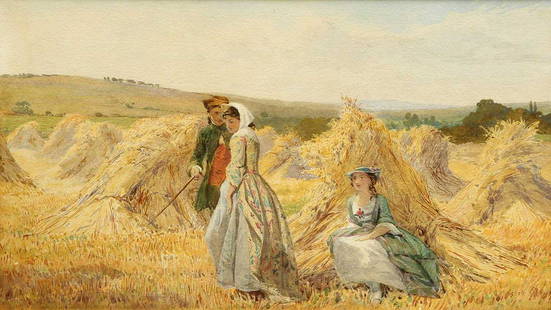 JOHN ABSOLON (1815-1895) A REST AT THE HAYSTACKS: JOHN ABSOLON (1815-1895) A REST AT THE HAYSTACKS Signed Watercolour 25cm x 44cm