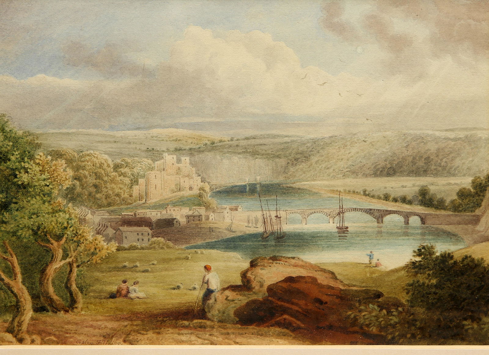 ANTHONY VANDYKE COPLEY FIELDING (1787-1855) LANDSCAPE WITH RIVER, BRIDGE AND CASTLE: ANTHONY VANDYKE COPLEY FIELDING (1787-1855) LANDSCAPE WITH RIVER, BRIDGE AND CASTLE Watercolour Provenance: Anderson & Garland sale in 1974 (18cm x 25cm)