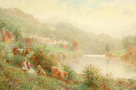 CHARLES GREGORY RWS (1850-1920) MISTY MORNING ON THE WYE: CHARLES GREGORY RWS (1850-1920) MISTY MORNING ON THE WYE Signed Watercolour (35cm x 53cm)