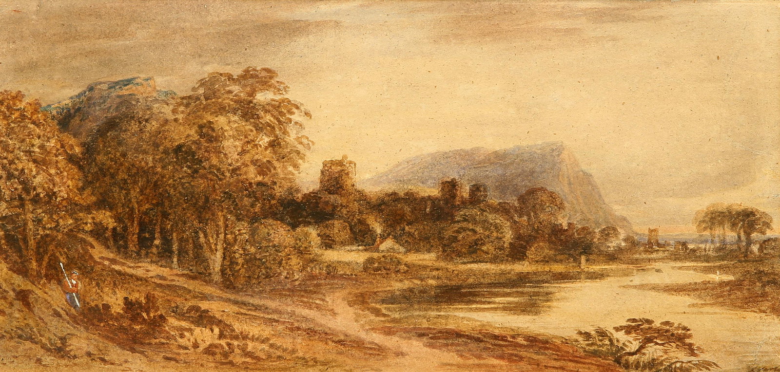 JOHN VARLEY (1778-1842) A RUINED CASTLE IN A WOODED LANDSCAPE: JOHN VARLEY (1778-1842) A RUINED CASTLE IN A WOODED LANDSCAPE Signed and indistinctly dated Watercolour highlighted with gum Arabic and traces of scratching out Provenance: Purchased at Sotheby's on 1