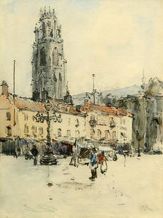 JOHN TERRICK WILLIAMS RA, RI, ROI (1860-1936) A MARKET SQUARE: JOHN TERRICK WILLIAMS RA, RI, ROI (1860-1936) A MARKET SQUARE Signed with initials Watercolour and pencil Provenance: Purchased at Christie's King Street, 12/5/89 (16.5cm x 12.5cm)