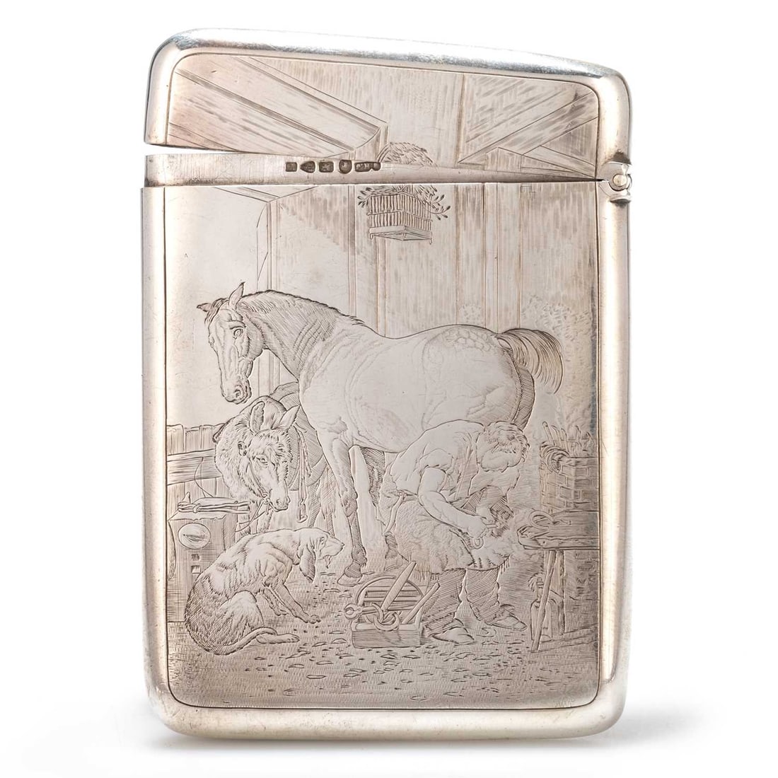 A RARE VICTORIAN SILVER PICTORIAL CARD CASE (1 of 2)