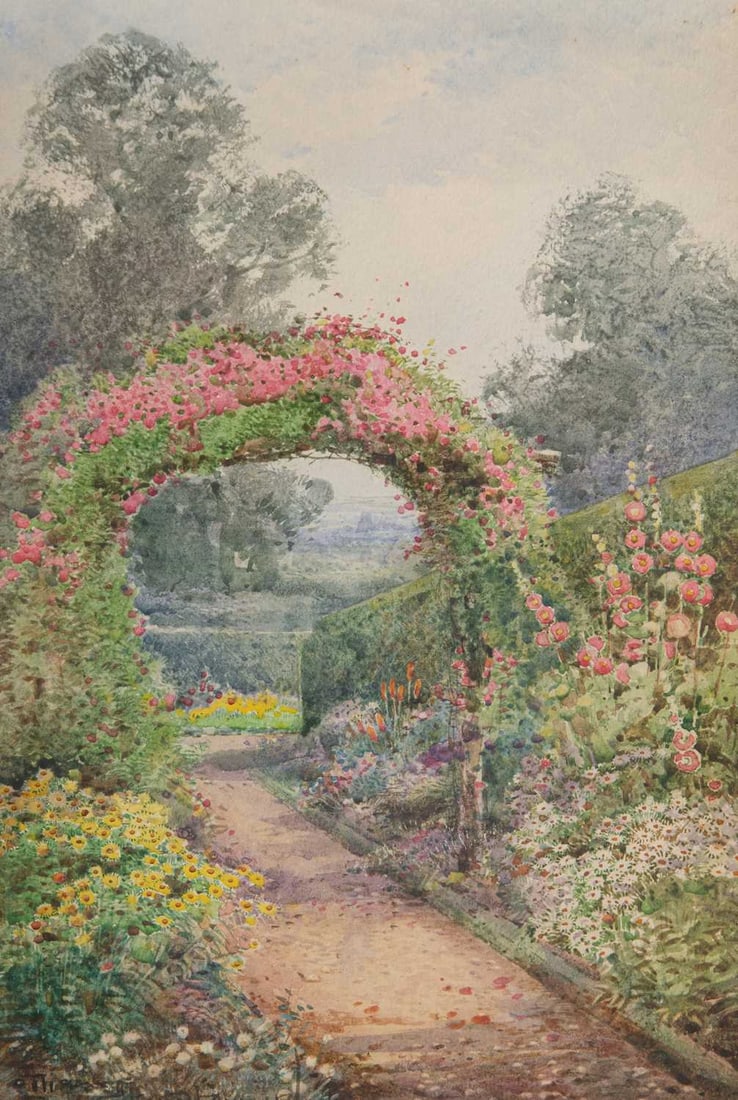 THERESA STANNARD (1898-1947) GARDEN VIEW IN ST IVES, CORNWALL (1 of 2)