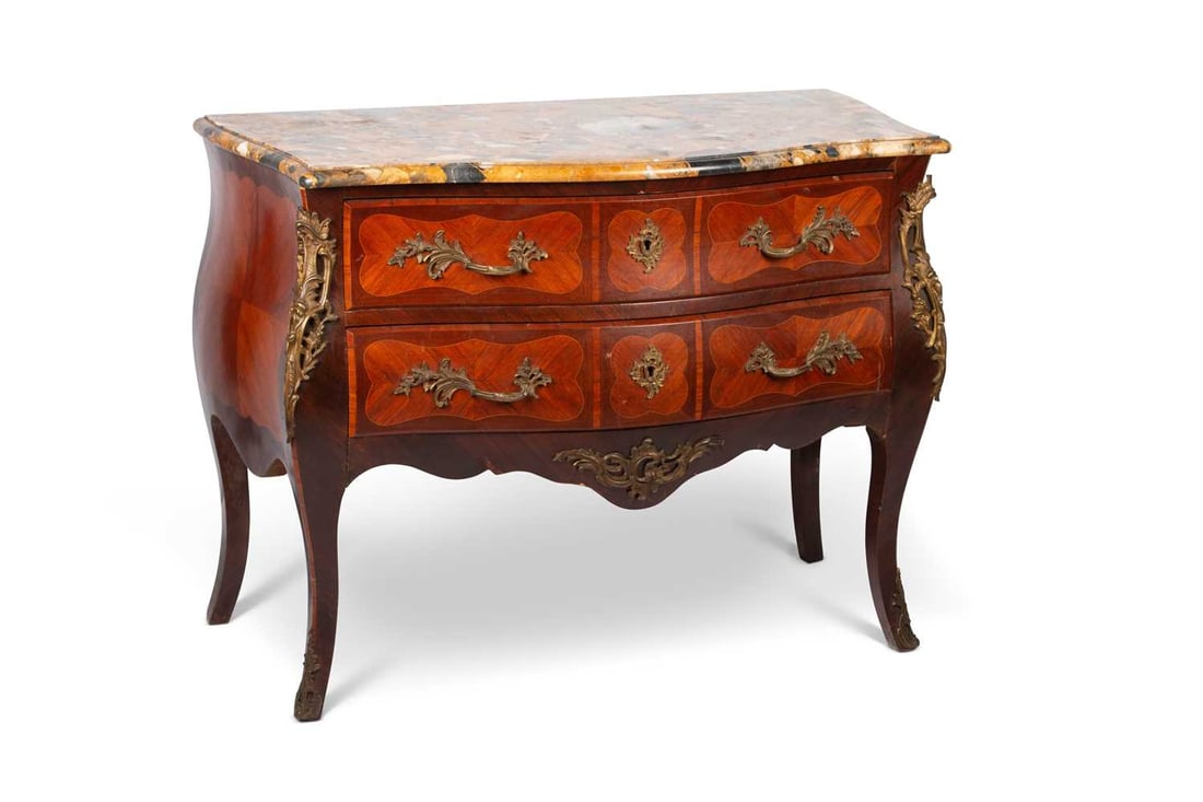 A LOUIS XV STYLE GILT-BRONZE MOUNTED, KINGWOOD AND ROSEWOOD COMMODE (1 of 2)