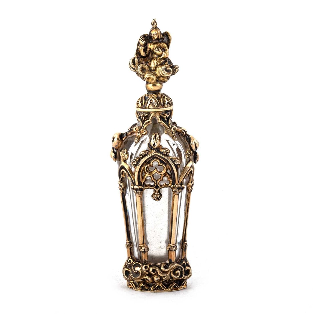 A 19TH CENTURY FRENCH SILVER-GILT AND ROCK CRYSTAL SCENT BOTTLE, POSSIBLY BY FROMENT-MEURICE (1 of 2)