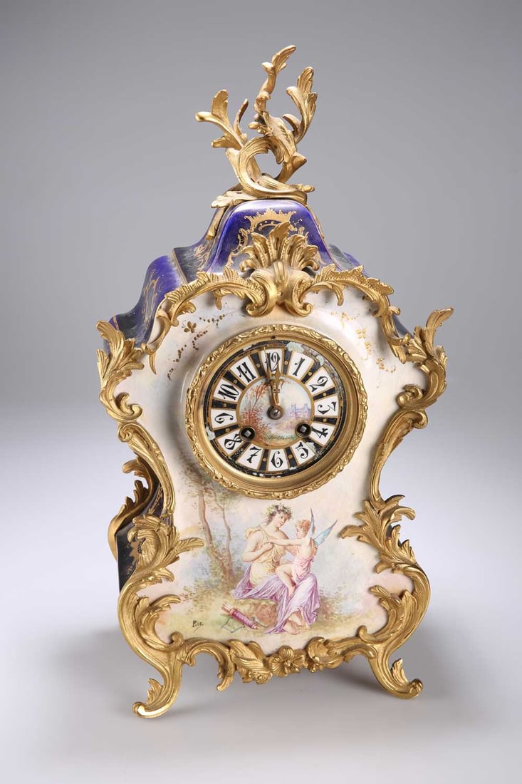 A SÈVRES STYLE ORMOLU MOUNTED MANTEL CLOCK, 19TH CENTURY (1 of 3)