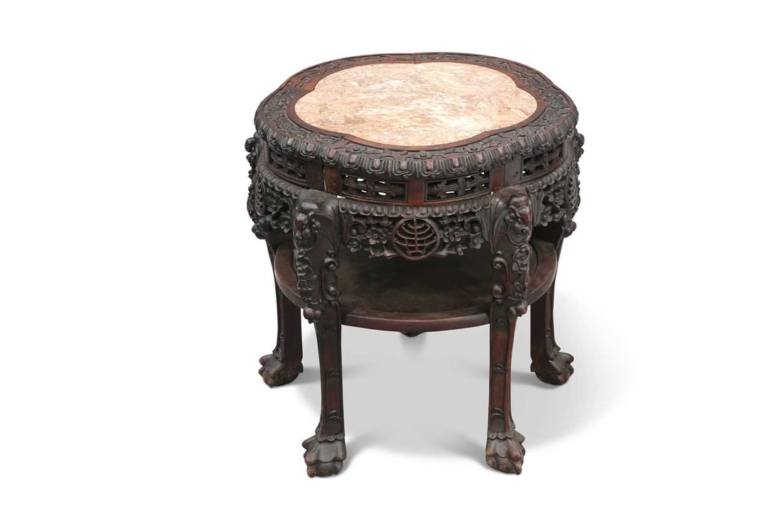 A 19TH CENTURY CHINESE MARBLE AND HARDWOOD JARDINIÈRE STAND (1 of 6)