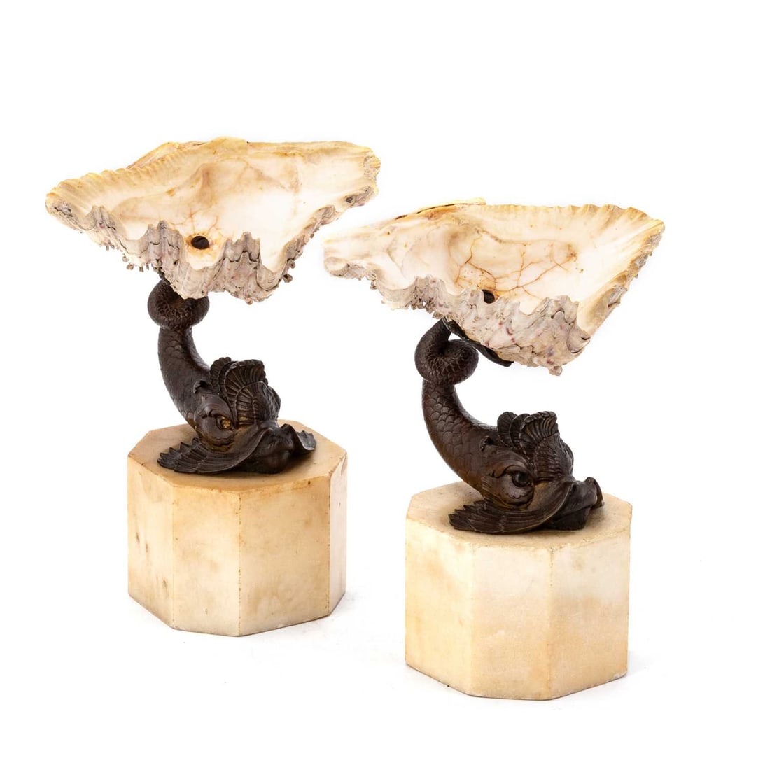 A PAIR OF GRAND TOUR BRONZE AND SHELL-MOUNTED TAZZA, 19TH CENTURY (1 of 1)