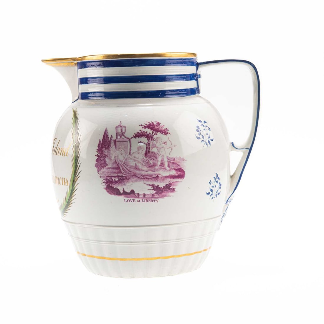 A LIVERPOOL HERCULANEUM PEARLWARE JUG, DATED 1806 (1 of 2)