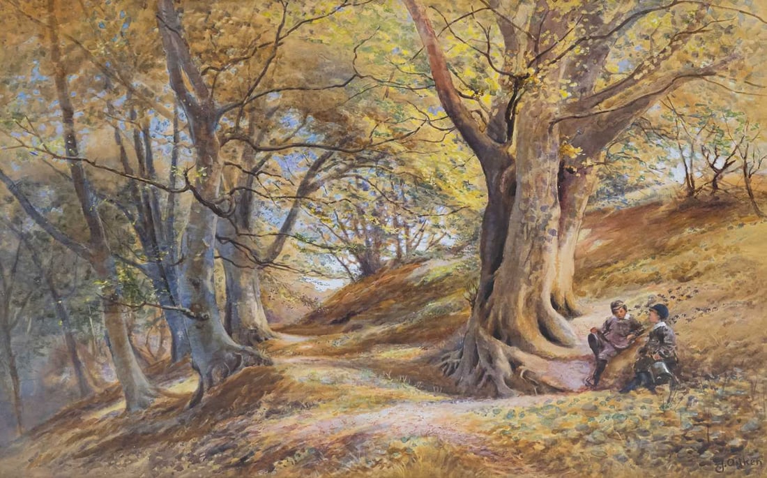 JAMES ALFRED AITKEN (1846-1897) THE BEECH TREES, COLWYN BAY WOODS: JAMES ALFRED AITKEN (1846-1897) THE BEECH TREES, COLWYN BAY WOODS Signed Watercolour 46cm x 69cm