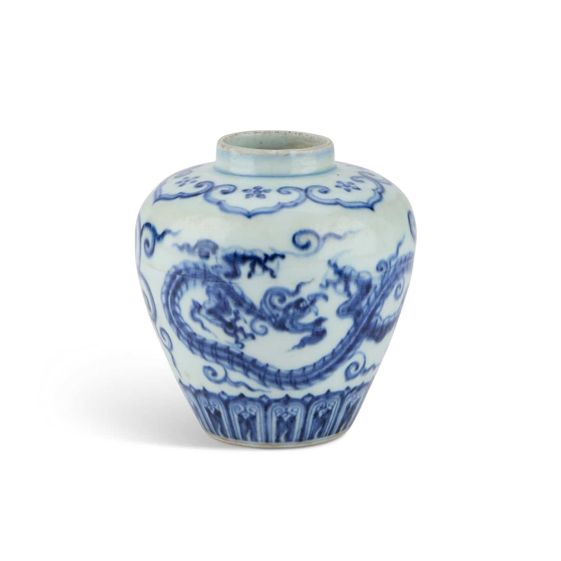 A CHINESE BLUE AND WHITE 'DRAGON' JAR (1 of 2)