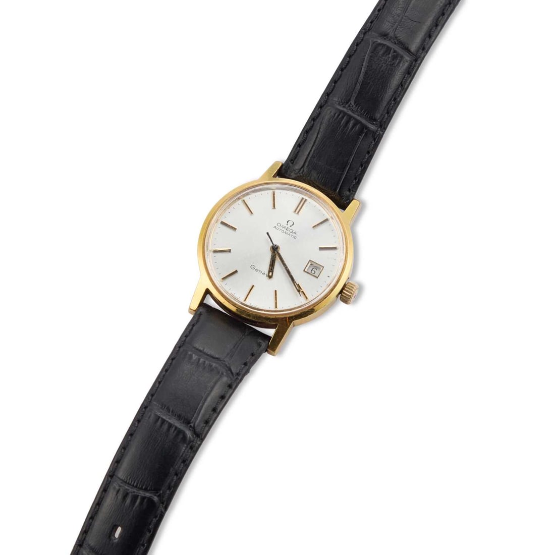 A GENTS GOLD PLATED OMEGA GENEVE STRAP WATCH (1 of 1)