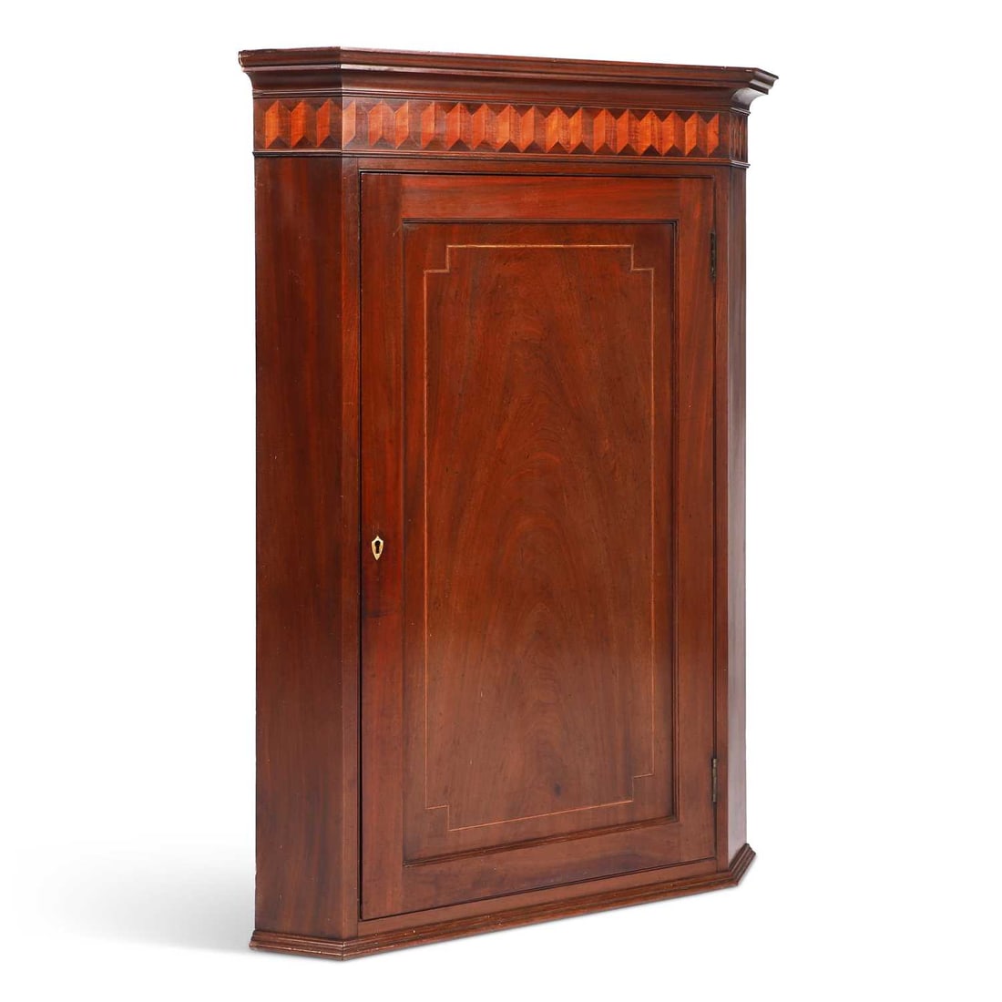 A GEORGE III INLAID MAHOGANY HANGING CORNER CUPBOARD (1 of 1)