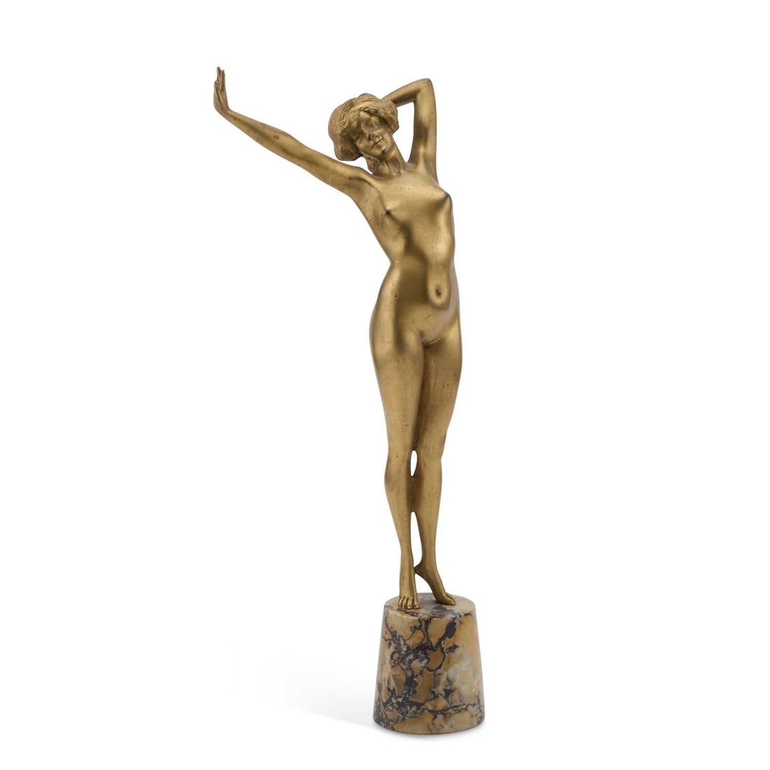 AFTER PAUL PHILIPPE, ' LE RÉVEIL', A BRONZE FIGURE OF A FEMALE NUDE: AFTER PAUL PHILIPPE, ' LE RÉVEIL', A BRONZE FIGURE OF A FEMALE NUDE on a tapering marble plinth. 43cm high