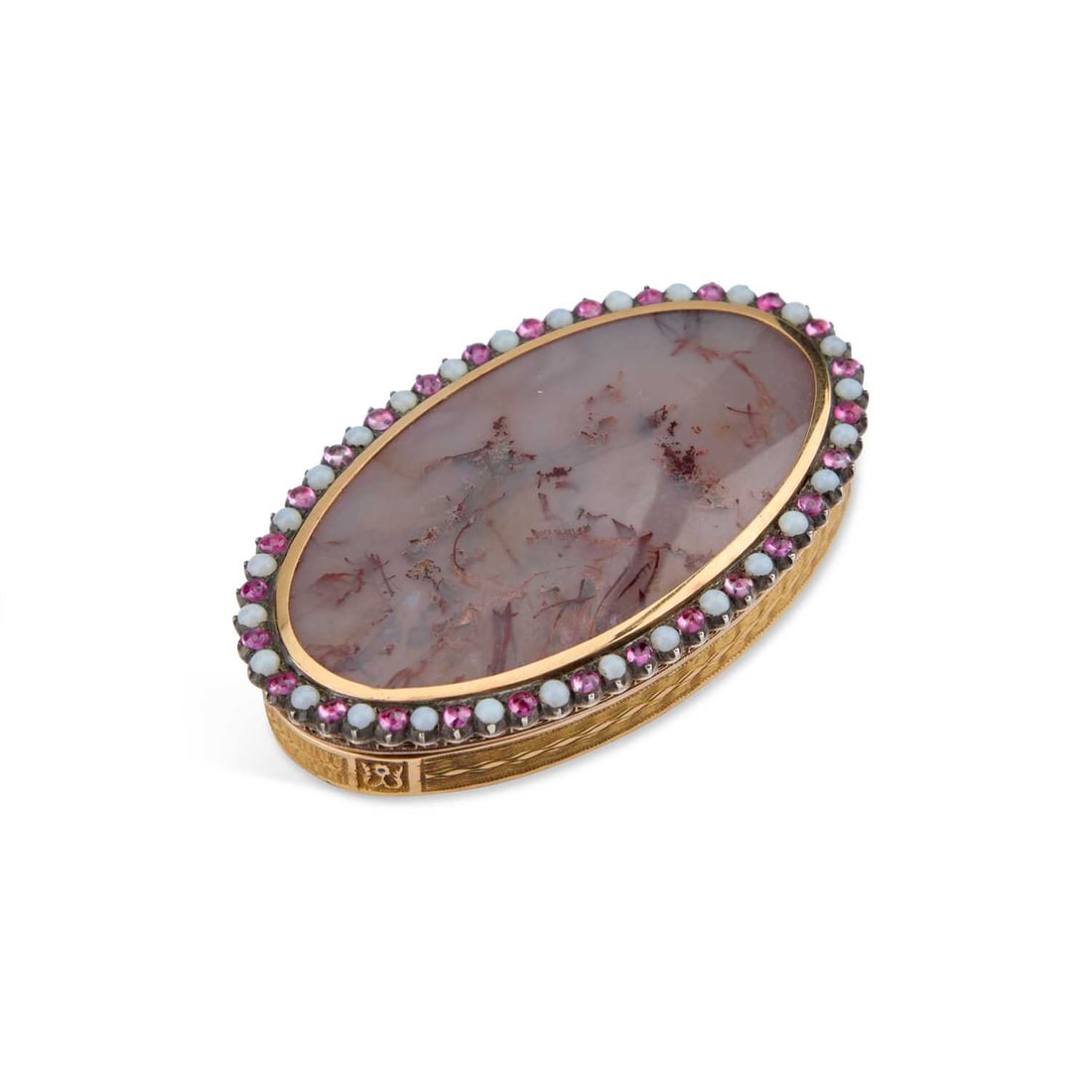 A FINE FRENCH GOLD, RUBY, OPAL AND DENDRITIC AGATE BOX (1 of 3)