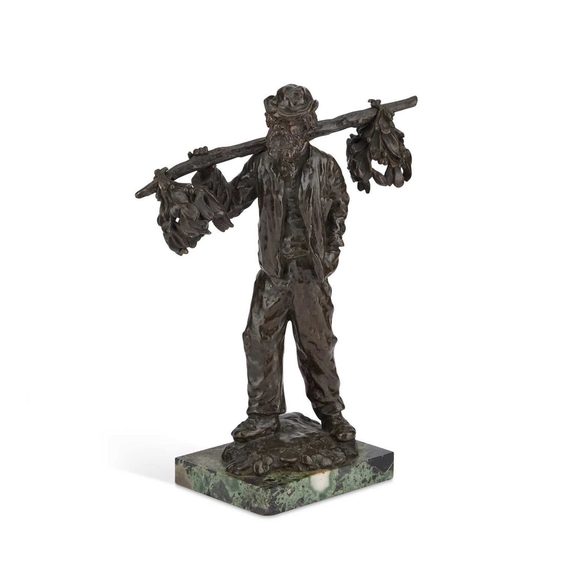 CHARLES EMILE JONCHERY (FRENCH, 1873-1937), A BRONZE FIGURE OF AN ELDERLY GENTLEMAN: CHARLES EMILE JONCHERY (FRENCH, 1873-1937), A BRONZE FIGURE OF AN ELDERLY GENTLEMAN carrying two bundles of foliage, signed. 30cm high