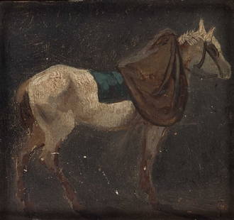 ATTRIBUTED TO RICHARD PARKES BONINGTON (1802-1828) OIL SKETCH OF A HORSE: ATTRIBUTED TO RICHARD PARKES BONINGTON (1802-1828) OIL SKETCH OF A HORSE Inscribed verso and with old label Oil on card, laid to panel (10.5cm x 11cm)