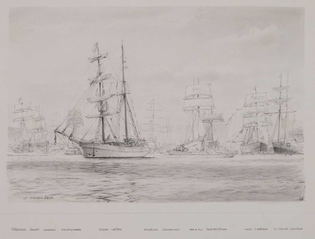 JOHN STEVEN DEWS (BORN 1949) AUSTRALIA DAY, SYDNEY 1988: JOHN STEVEN DEWS (BORN 1949) AUSTRALIA DAY, SYDNEY 1988 ‡ Signed, original drawing Pencil. Sold together with a prints of the same scene Unframed 29.5cm x 42cm