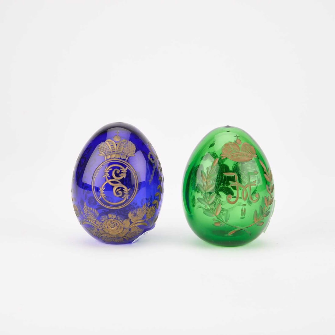 TWO RUSSIAN GILDED CUT-GLASS EGGS (1 of 1)