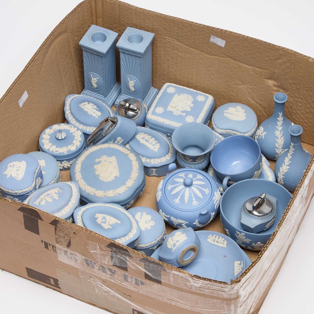 A GROUP OF WEDGWOOD BLUE JASPERWARE: A GROUP OF WEDGWOOD BLUE JASPERWARE (Qty)