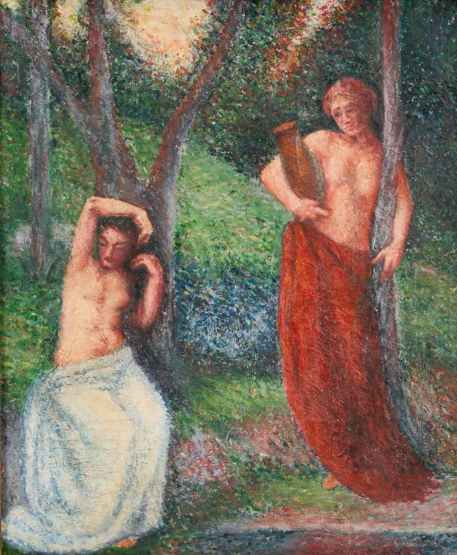 CIRCLE OF HIPPOLYTE PETITJEAN (1854-1929) FIGURES BY A WOODLAND STREAM: CIRCLE OF HIPPOLYTE PETITJEAN (1854-1929) FIGURES BY A WOODLAND STREAM Oil on canvas (45cm x 37.5cm)