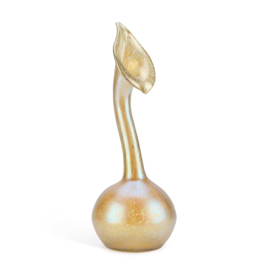 AN ART NOUVEAU LOETZ JACK-IN-THE-PULPIT GLASS VASE: AN ART NOUVEAU LOETZ JACK-IN-THE-PULPIT GLASS VASE iridescent pale yellow. 35cm high
