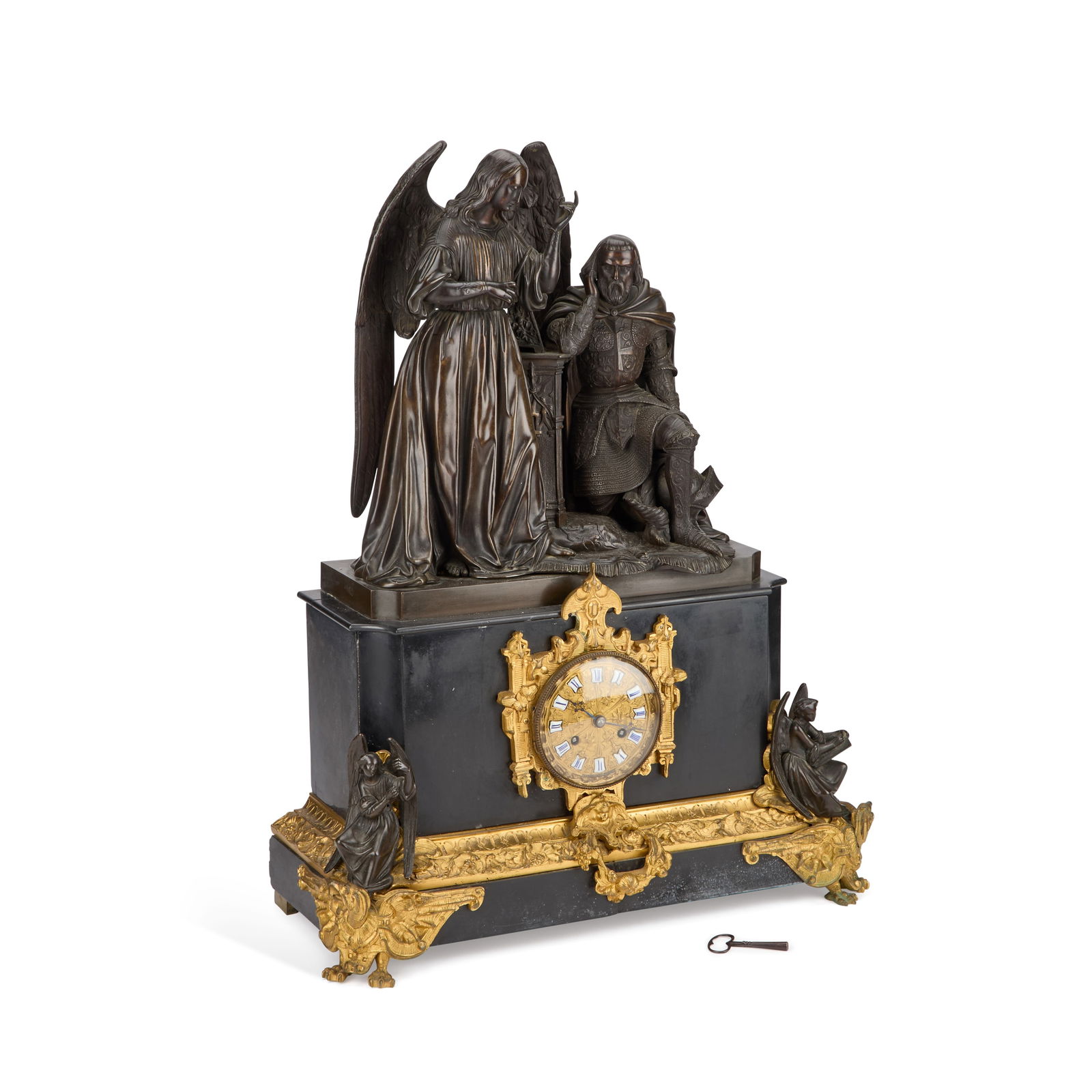 A LARGE 19TH CENTURY FRENCH BRONZE AND ORMOLU MANTEL CLOCK (1 of 1)