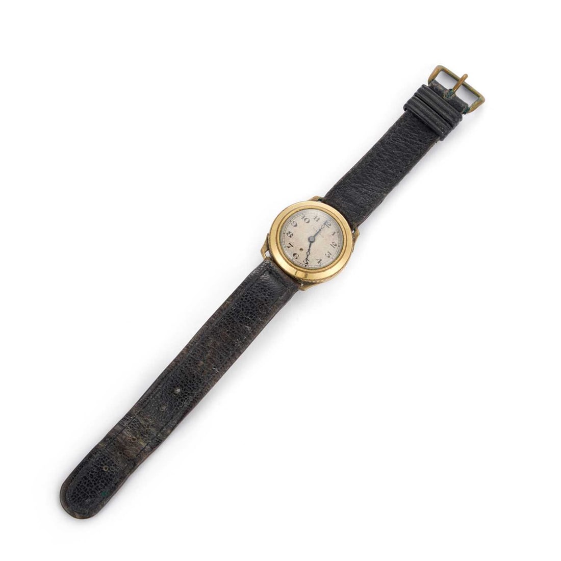 A GOLD PLATED HARWOOD AUTOMATIC STRAP WATCH: A GOLD PLATED HARWOOD AUTOMATIC STRAP WATCH the circular silvered dial signed Harwood with Arabic indices and outer minute track, blued steel hands, plain bezel with a serrated edge, circular case wit
