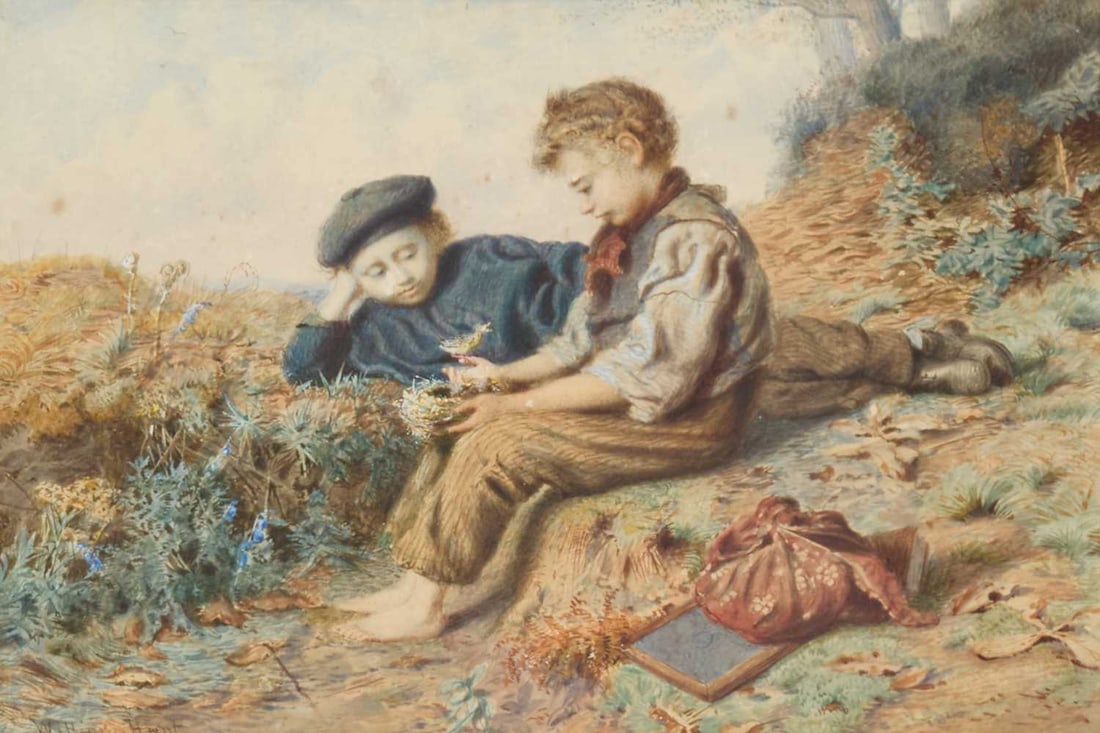 WILLIAM HENRY HUNT (1790-1864) THE BIRDS NEST: WILLIAM HENRY HUNT (1790-1864) THE BIRDS NEST Signed Watercolour (15cm x 22.5cm)