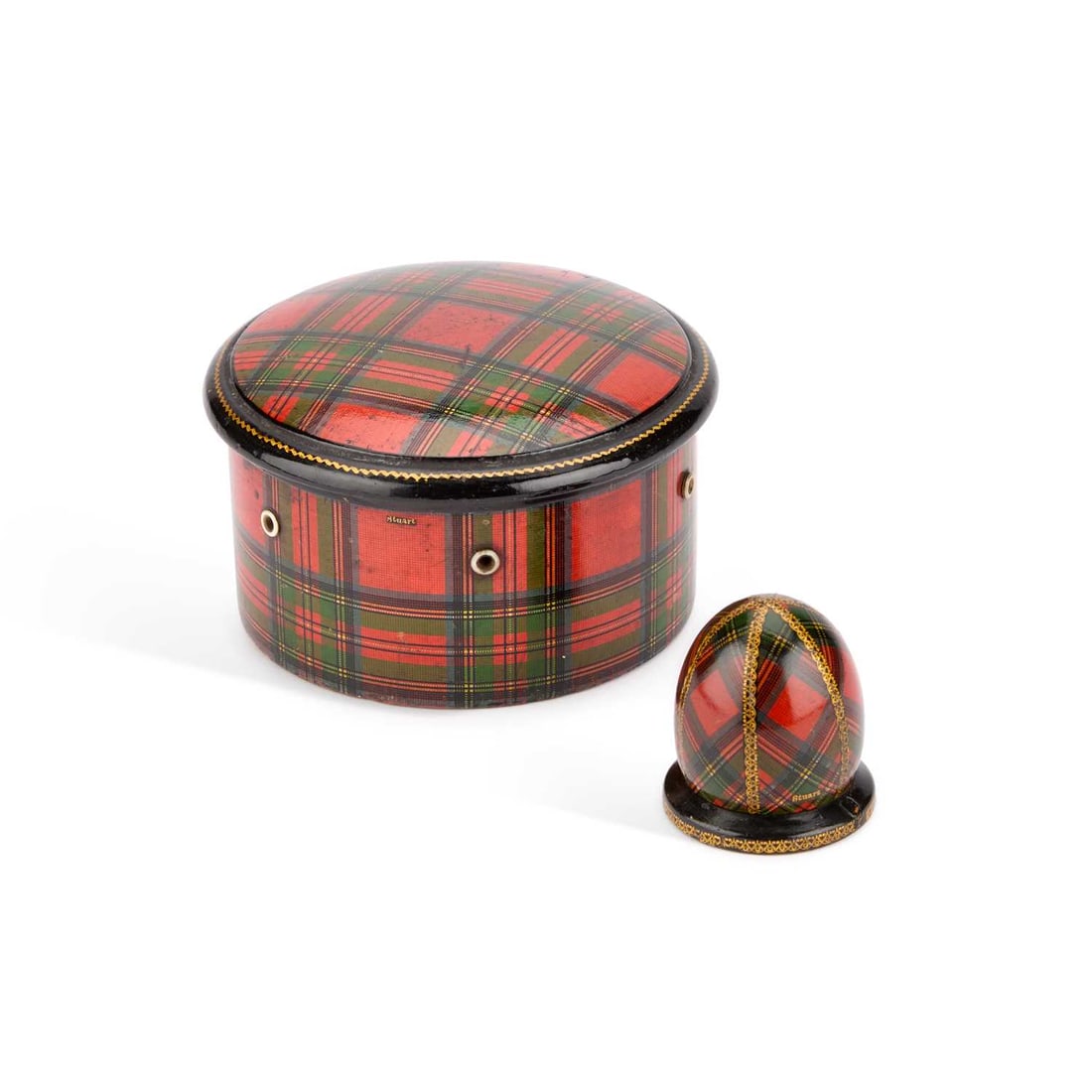 TARTAN WARE (STUART) REEL BOX AND THIMBLE HOLDER (1 of 2)